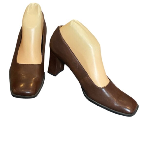 Aerosoles What's What Square Toe Pumps 7-1/2M Brown Leather #337K - Picture 2 of 9